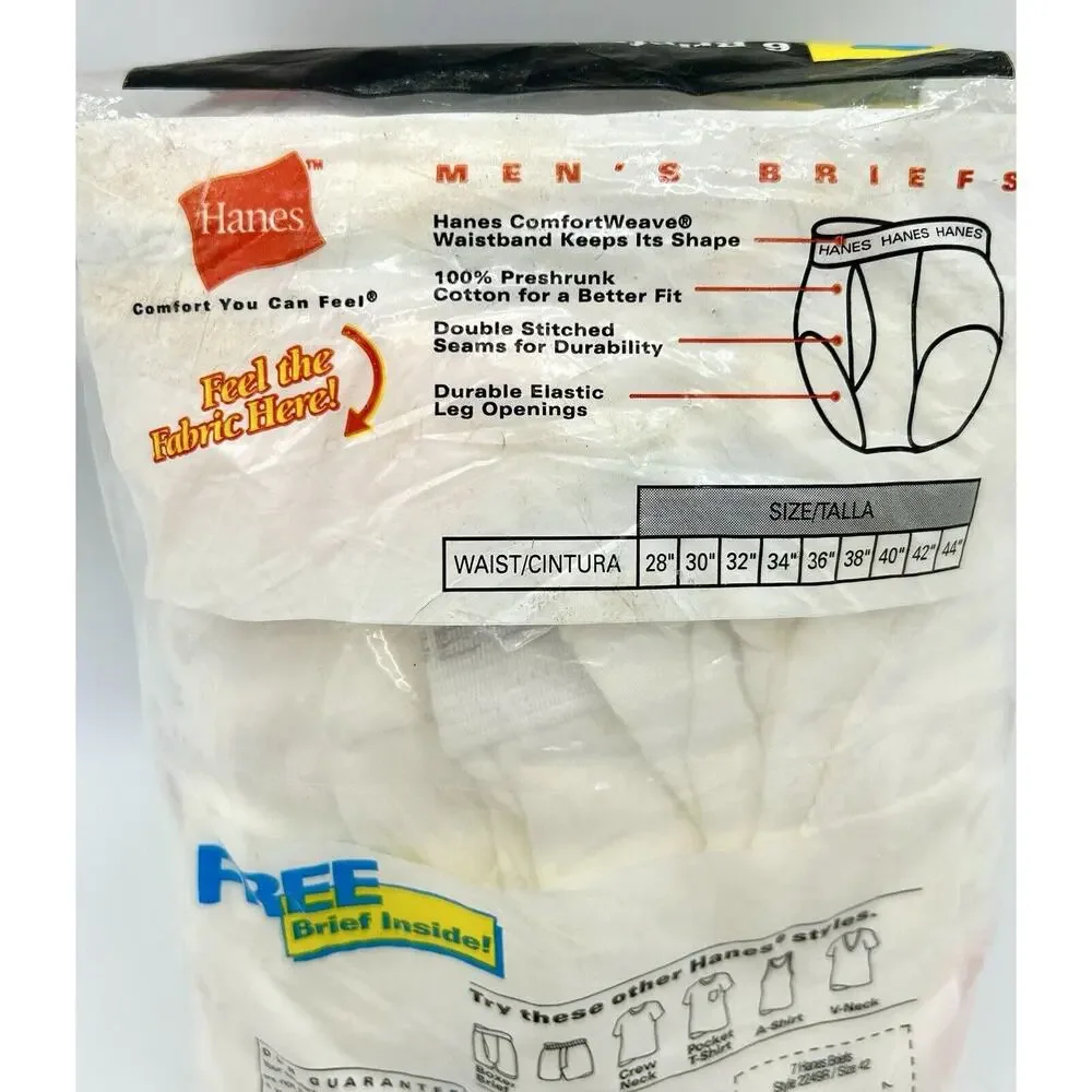 Brand New Vintage 2000 Hanes Briefs Size 42 Underwear 7 Total Pair Sealed Y2K - Picture 6 of 8